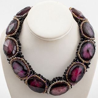 Pink Banded Agate Statement Necklace