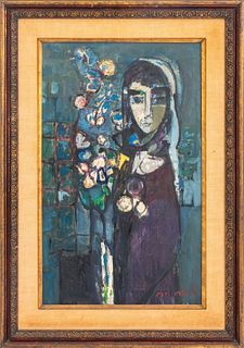 Zvi Mairovitch 'Woman with Flowers' Oil on Canvas