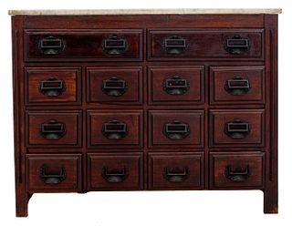 14 Drawers Mahogany Store Cabinet With Marble Top