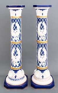 Minton Style Ceramic Columns, Pair