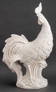 Italian Large Glazed Ceramic Rooster Sculpture