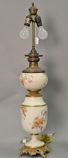 Porcelain banquet lamp in the manner of Royal Worcester, electrified. total ht. 36in.