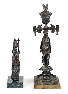 2 French figural Bronzes, Pastille Burner and Winged Figure