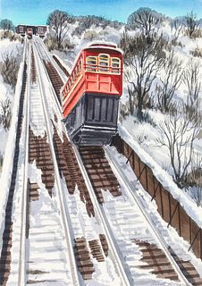 Robert R. Young watercolor Pittsburgh Incline