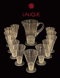 A Set Of 13 Pcs Lalique Bourgueil Verre a Liqueur Glassware, Signed