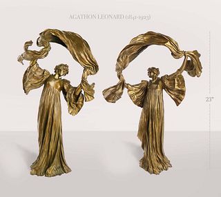 Scarf Dancer, A Gilt-Bronze Figural Table Lamp By AGATHON LEONARD (1841-1923)