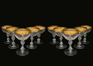 A Set Of Ten 19th C. Westchester By Tiffin-Franciscan Gold Encrusted Band Crystal Wine Glasses