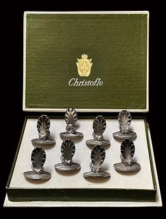 A Set of Eight Christofle Silverplate Shell Place Card Holders, Boxed