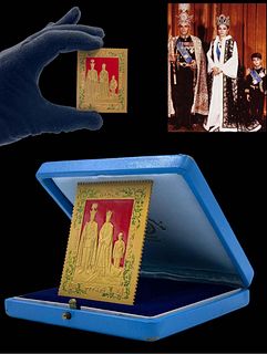 An Exceptional 22k Gold Enamel Stamp Of Iran Royal Pahlavi Family Coronation Commemorative Medal