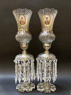 A Pair Of 19th C. Qajar Persian Market Baccarat Jeweled Crystal Lamps