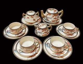 19th C. Japanese Satsuma Hand Painted Porcelain Tea Set, Hallmarked.