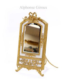 19th Century French Alphonse Giroux Marble Bronze Mirror, Signed