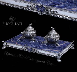 A Museum Quality Mario Buccellati Silver 800 Lapis Lazuli Commemorative Inkwell, Hallmarked