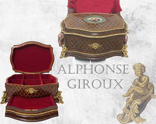 19th Century Figural Gilt Bronze Jewelry Box, Signed by Alphonse Giroux