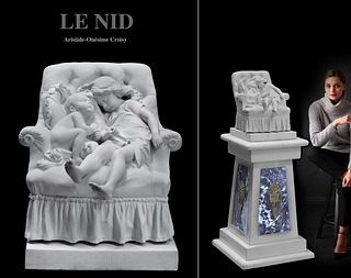 Le Nid, 19th Century Biscuit Group Statue By Aristide-Onesime Croisy