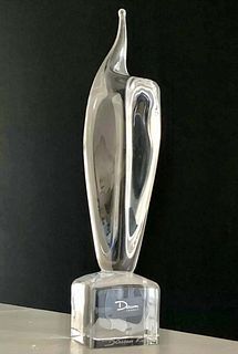 A French DAUM Crystal Flame Statue, Signed, Boxed