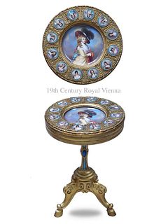 A Magnificent 19th C. Royal Vienna Hand Painted Porcelain Plaques Mounted Round Table