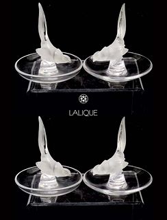 A Set Of Four French Lalique Frosted Crystal Pheasant Figural Paper Weights, signed
