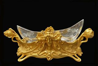 A French Crystal & Figural Dore Bronze Centerpiece