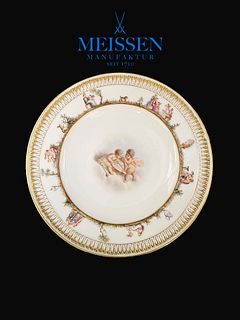 A Set Of Five 19th Century German Meissen Hand Painted Plates, Hallmarked