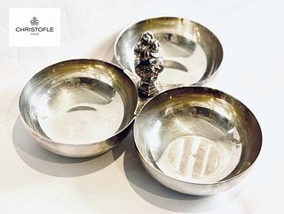 A French Christofle Silver plated Three Compartments Candy Dish, Hallmarked
