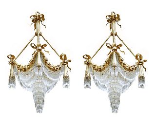 A Pair Of Louis XVI Style Bronze & Crystal Chandeliers