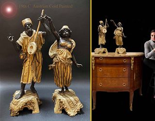 A Pair Of 19th C. Austrian Hand Painted Spelter Orientalist Statues
