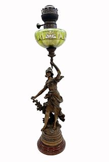 Sentier Fleuri, 19th C. Auguste Louis Moreau Signed Bronze Statue / Lamp