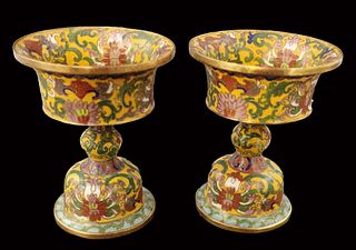 A Pair Of 19th Century French Champleve Enamel Bronze Miniature Vases