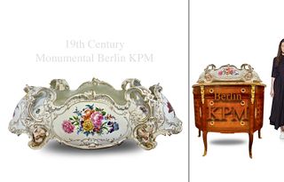A Very Large 19th Century German KPM Hand Painted Porcelain Centerpiece/Jardiniere