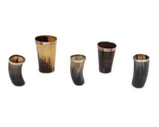 A group of sterling and horn cups