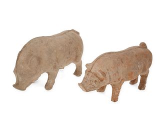 Two Chinese Han-style terracotta boar figures