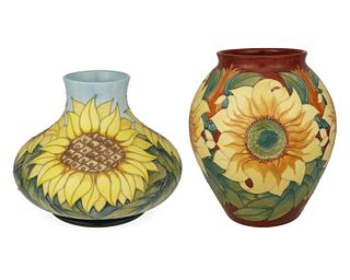 Two Moorcroft pottery sunflower vases