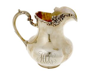 A Gorham Rococo-style sterling silver pitcher