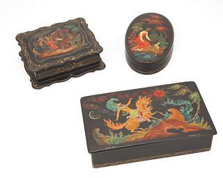 A group Russian lacquered boxes