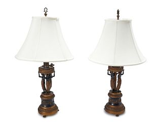 A pair of French Empire-style bronze table lamps