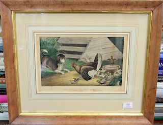 Currier & Ives hand colored lithograph "The Frightened Brood", ss 9 1/4" x 13 3/4"