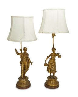 A pair of Continental gilt-metal figure lamps