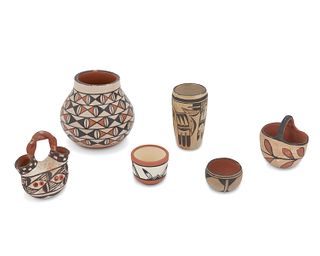 A group of Native American Puebloan pottery vessels
