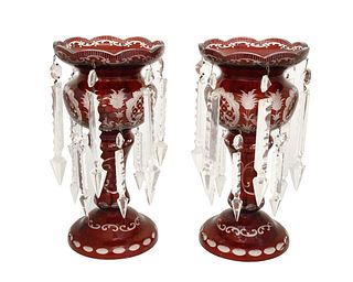 A pair of Bohemian cut-glass lusters