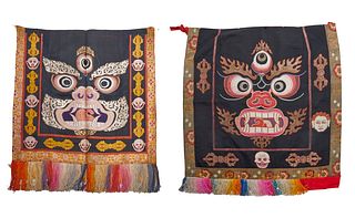 Two Tibetan silk embroidered door curtains