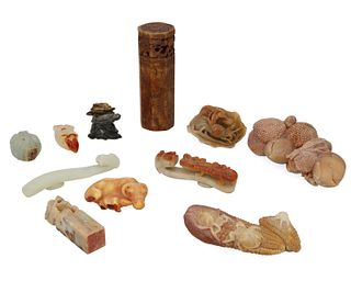 A group of East Asian carved hard stone items