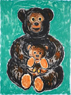 Luis Cruz Azaceta 1989 color monotype Teddy Bears II