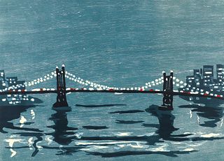 Richard Bosman 1997 color woodcut Bridges I