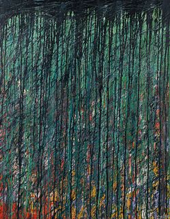Harish Saluja Signed 1988 Rainsong VIII (Forest) Painting