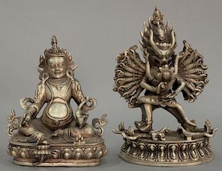 Two silvered bronze diety figures. ht. 5 3/4in. & 7 1/4in.