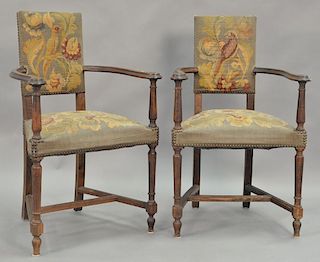 Pair of Continental style armchairs with Aubusson upholstery, Aubusson is 18th century or earlier.