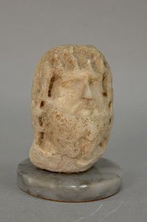 Anhydrite archaic carved bust of a bearded man, ht. 5".