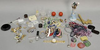 Box of costume jewerly, hatpins, and watches.
