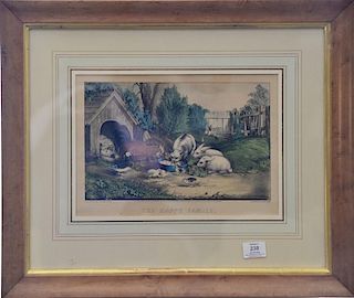 Currier & Ives hand colored lithograph, "The Happy Family", sight size 9 1/2" x 13 1/2".  Provenance: Property from Credit Suisse'...